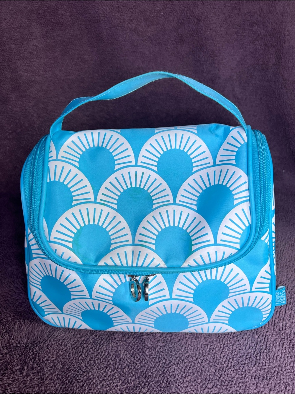 Tender Love + Carry Blue Patterned Handled Women's Cosmetic Bag